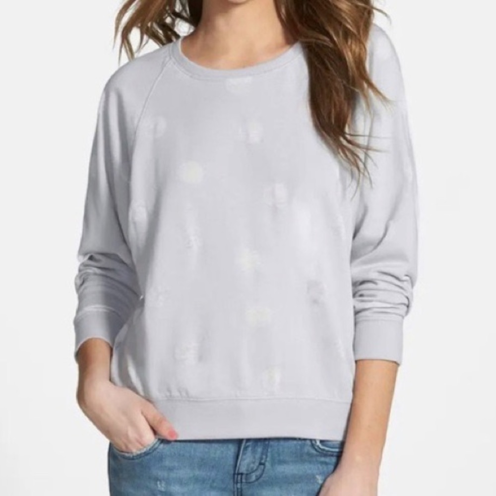 Nordstrom BP Light Gray Grey White Polka Dot Fleece Crewneck Sweatshirt Size S